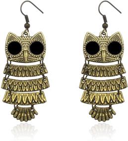 img 4 attached to 🦉 TIANHONGYAN Handmade Retro Owl Earrings Boho Owl Bird Multi-layer Dangle Drop Earrings for Women Girls - Unique & Personalized Jewelry