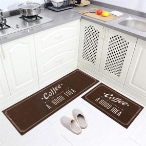 img 4 attached to 🍳 Коврики и ковры Carvapet для кухни 2 шт. - тонкий кофейный дизайн для украшения кухни - нескользящее покрытие - стирка
