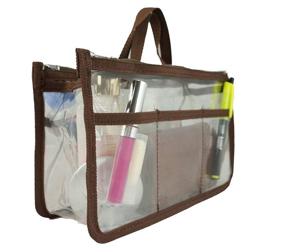 img 3 attached to Clear PVC Zippered Cosmetic Purse with Brown Trim – Makeup Organizer