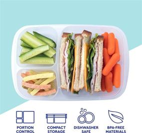 img 2 attached to 🍱 EasyLunchboxes - Bento Lunch Boxes (Set of 4, Brights) - Reusable 3-Compartment Food Containers for School, Work, and Travel