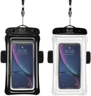 pshyx universal 100 feet waterproof phone bag floating case with arm band for iphone 11 12 pro max xs xr x 8 7 6s plus samsung google lg phone up to 7 inch (pack of 2) (black white) logo