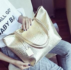 img 2 attached to 👜 Womens Crocodile Large Tote Handbag: Stylish Shoulder Bag for Travel, Work, and More!