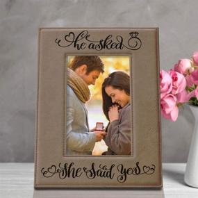 img 1 attached to 📸 Engraved Leather Picture Frame: He Asked, She Said Yes - Perfect Engagement & Wedding Gift, Celebrate the Special Moments with Bride & Groom-to-Be, Vertical 5x7 Frame