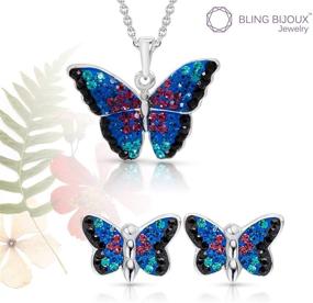 img 3 attached to Blue Rainbow Crystal Monarch Butterfly Jewelry Set - Necklace and Earrings for Girls & Women | 925 Sterling Silver, Never Rusting, Natural & Hypoallergenic | Comes in Gift Box, Perfect for Special Moments