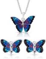 blue rainbow crystal monarch butterfly jewelry set - necklace and earrings for girls & women | 925 sterling silver, never rusting, natural & hypoallergenic | comes in gift box, perfect for special moments logo