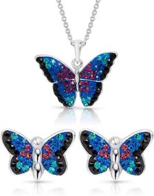 img 4 attached to Blue Rainbow Crystal Monarch Butterfly Jewelry Set - Necklace and Earrings for Girls & Women | 925 Sterling Silver, Never Rusting, Natural & Hypoallergenic | Comes in Gift Box, Perfect for Special Moments