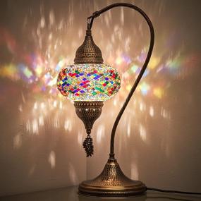 img 1 attached to 🦢 Exquisite Turkish Moroccan Tiffany Style Handmade Colorful Mosaic Swan Neck Lampshade - 19" Bedside Night Lamp with Desk/Table Light