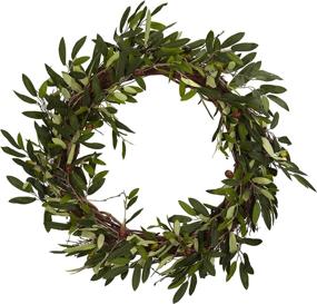 img 4 attached to Green Olive Wreath, 20-inch, from Nearly Natural