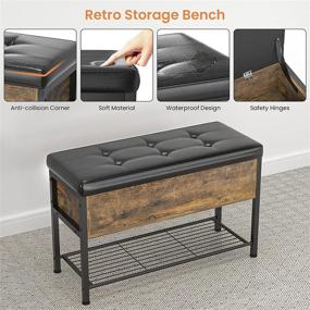 img 1 attached to 🪑 Black Leather Padded Seat Metal Shelf Storage Bench, Multifunctional Bed Bench for Bedroom, Entryway, Hallway, Foyer - Ecoprsio Furniture