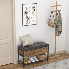 img 2 attached to 🪑 Black Leather Padded Seat Metal Shelf Storage Bench, Multifunctional Bed Bench for Bedroom, Entryway, Hallway, Foyer - Ecoprsio Furniture