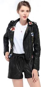 img 3 attached to Women's Floral Embroidered Leather Jacket - Coats, Jackets & Vests for Women's Clothing