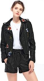 img 4 attached to Women's Floral Embroidered Leather Jacket - Coats, Jackets & Vests for Women's Clothing