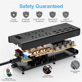 img 2 attached to 💡 Grey Power Strip Surge Protector with USB Ports, Flat Plug and Overload Surge Protection