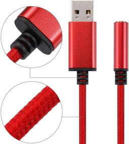 img 2 attached to 0.6ft USB to 3.5mm Headphone Jack Audio Adapter, Supporting TRRS 4-Pole 3.5 🎧 Aux Port Headset, External Stereo Sound Card for PC, Laptop, PS4, Mac, and More (Red)