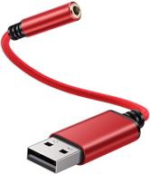 0.6ft usb to 3.5mm headphone jack audio adapter, supporting trrs 4-pole 3.5 🎧 aux port headset, external stereo sound card for pc, laptop, ps4, mac, and more (red) logo