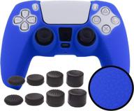 ps5 controller cover with pandaren skin texture | sweat-proof anti-slip silicone hand grip with thumbsticks cap protector (blue) | grips compatible for sony playstation 5 controller logo