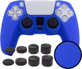img 4 attached to PS5 Controller Cover with Pandaren Skin Texture | Sweat-Proof Anti-Slip Silicone Hand Grip with Thumbsticks Cap Protector (Blue) | Grips Compatible for Sony Playstation 5 Controller