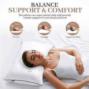 img 2 attached to 🛏️ Gino Queen Size Pillows for Sleeping - Set of 2, Luxury Hotel Bed Pillows for Side Back Stomach Sleeper - Hypoallergenic Cotton Zippered Cover, Plush Down Alternative Filling, and Adjustable Height