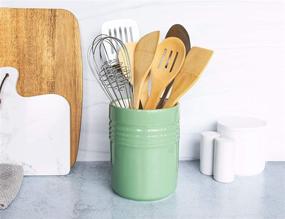 img 2 attached to 🍽️ Mint Ceramic Utensil Crock by KooK: Stylish Utensil Holder for Kitchen Organization