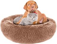 🐾 ultimate comfort: calming dog beds for dogs of all sizes - fluffy cat bed donut cuddler in 24/32inch - anti-anxiety pet beds with ultra soft faux fur material - machine washable and safe logo