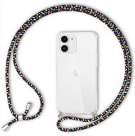 📿 nalia necklace cover with band | iphone 12 / iphone 12 pro case | transparent protective hardcase & adjustable holder strap | easy to carry crossbody phone bumper | color: black colorful logo