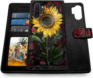 🌸 shields up galaxy note 10 plus wallet case - detachable magnetic wallet with card slots & wrist strap, vegan leather cover for samsung galaxy note 10 plus - rose flower/sunflower - ideal for girls/women logo