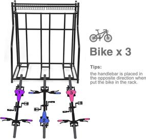 img 3 attached to 🚲 Lycklig Bike Rack with 3-Bicycle Floor Parking Stand and Storage Basket - Free Standing Bike Stand Rack for Road, Mountain, Hybrid Bikes - Suitable for Adults and Kids, in Black