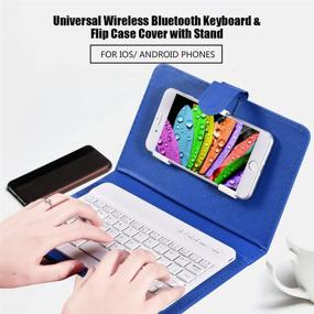 img 3 attached to 💙 Universal Wireless Bluetooth Keyboard with Holder Stand and PU Leather Case - Rechargeable USB Cable - Compatible with iOS and Android Phones (Blue)