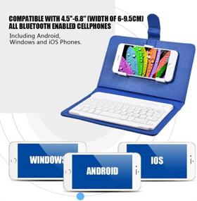 img 2 attached to 💙 Universal Wireless Bluetooth Keyboard with Holder Stand and PU Leather Case - Rechargeable USB Cable - Compatible with iOS and Android Phones (Blue)