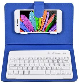 img 4 attached to 💙 Universal Wireless Bluetooth Keyboard with Holder Stand and PU Leather Case - Rechargeable USB Cable - Compatible with iOS and Android Phones (Blue)