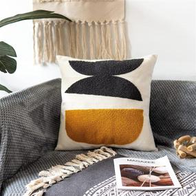 img 3 attached to 🌼 VANNCIO Square Bohemian Decorative Pillow Cover: Abstract Cotton Hand Woven Throw Pillowcase for Boho Bedroom Living Room - Modern Home Decor Cushion Sham 18x18, 1PC (Black Mustard)