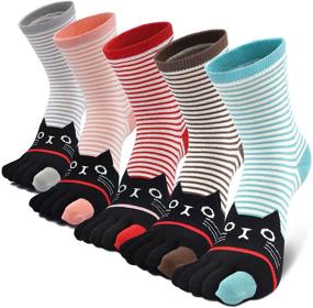 img 4 attached to 🧦 Playful and Colorful Women's Toe Socks: Cotton Five Finger Cute Animal Socks for Casual and Funny Style