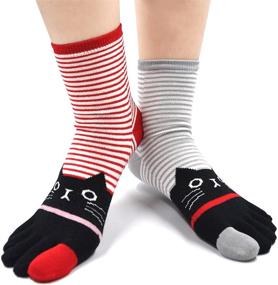 img 1 attached to 🧦 Playful and Colorful Women's Toe Socks: Cotton Five Finger Cute Animal Socks for Casual and Funny Style