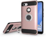 newseego armor dual layer case with finger ring holder for google pixel 3 xl - rose gold logo