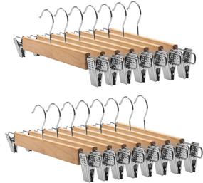 img 4 attached to 👗 Tosnail 15-Pack 14-Inch Natural Wooden Hangers for Skirts, Pants & Jeans with Clips - Natural Wood Finish