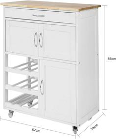 img 3 attached to 🛒 HF FKW45-WN, Rubber Wood Worktop Kitchen Storage Serving Trolley Cart with Storage Cabinet