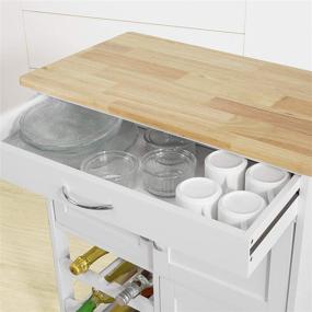 img 1 attached to 🛒 HF FKW45-WN, Rubber Wood Worktop Kitchen Storage Serving Trolley Cart with Storage Cabinet