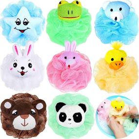 img 4 attached to Colorful Cartoon Animal Kids Bath Sponges - Set of 8 Loofah Pouf Mesh Animal Toy Bath Sponges for Shower - Body Scrubber Balls for Kids and Adults