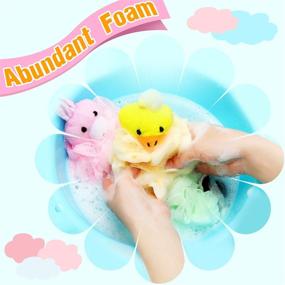 img 1 attached to Colorful Cartoon Animal Kids Bath Sponges - Set of 8 Loofah Pouf Mesh Animal Toy Bath Sponges for Shower - Body Scrubber Balls for Kids and Adults