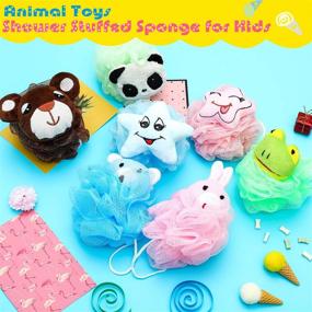img 2 attached to Colorful Cartoon Animal Kids Bath Sponges - Set of 8 Loofah Pouf Mesh Animal Toy Bath Sponges for Shower - Body Scrubber Balls for Kids and Adults