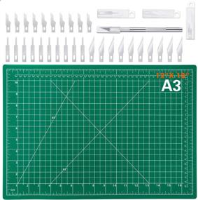 img 4 attached to 🔪 Multipurpose Craft Knife and Cutting Mat Set - Audab 18"x12" Self-Healing Mat with 30 Hobby Blades for Sewing, Quilting, Scrapbooking, and Art Projects