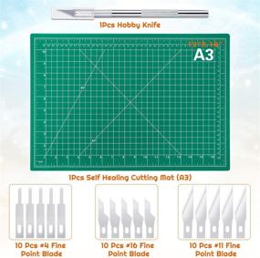 img 3 attached to 🔪 Multipurpose Craft Knife and Cutting Mat Set - Audab 18"x12" Self-Healing Mat with 30 Hobby Blades for Sewing, Quilting, Scrapbooking, and Art Projects