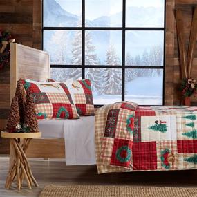 img 2 attached to 🎅 Full/Queen Holiday Homestead Collection Quilt Set - 3-Piece Reversible Bedspread with Shams. Microfiber Quilt Set Featuring Festive Patterns.
