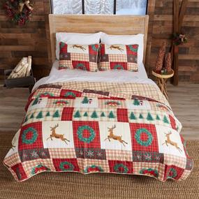 img 1 attached to 🎅 Full/Queen Holiday Homestead Collection Quilt Set - 3-Piece Reversible Bedspread with Shams. Microfiber Quilt Set Featuring Festive Patterns.