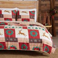 🎅 full/queen holiday homestead collection quilt set - 3-piece reversible bedspread with shams. microfiber quilt set featuring festive patterns. logo