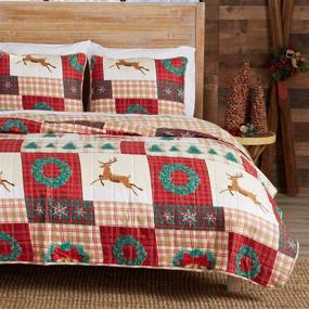 img 4 attached to 🎅 Full/Queen Holiday Homestead Collection Quilt Set - 3-Piece Reversible Bedspread with Shams. Microfiber Quilt Set Featuring Festive Patterns.