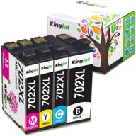 🖨️ high yield kingjet remanufactured ink cartridge for epson 702/702xl - 4 pack, compatible with wf-3720/3730/3733 logo