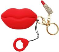 yodaoo airpods pro case cover: cute and stylish red lips design with rhinestone lipstick keychain - unique and fashionable silicone protective case for airpods 3, crystal diamond key accessories included logo