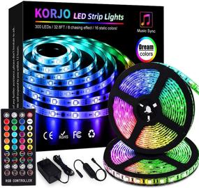 img 4 attached to KORJO Dream Color LED Strip Lights Music Sync, 32.8ft with RF Remote Control - 12V 300 LEDs Color Changing Rope Lights Kit - Flexible Music Lights for Bedroom, Home Lighting, Bar, Party Decoration