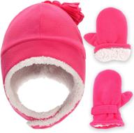 warm snow trapper pom hat & gloves set for infant, toddler, boys 🧒 & girls - sherpa lined fleece winter hat & mitten for babies & kids logo